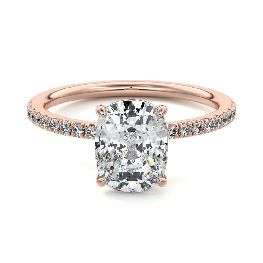 Rose gold Cushion Diamond Solitaire with Pavé Band