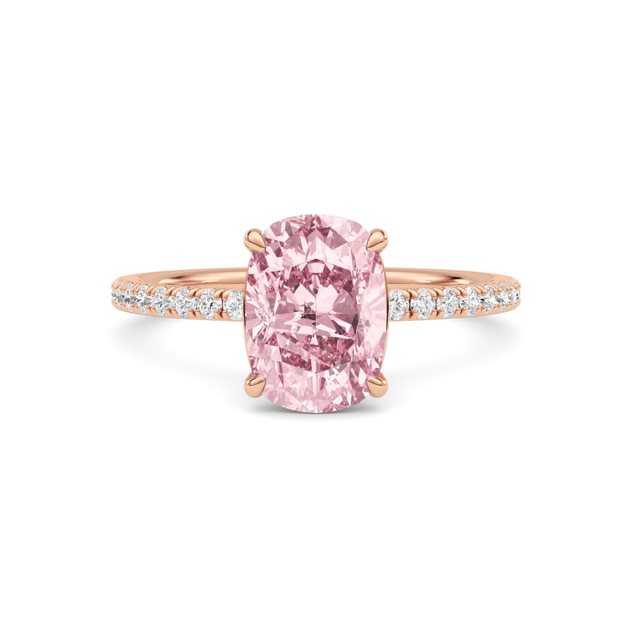 Rose gold Fancy Pink Cushion Cut Diamond Solitaire with Pavé Band