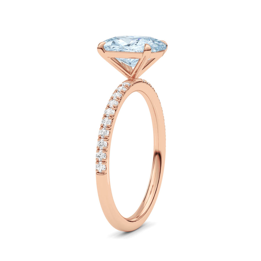 Rose gold Fancy Blue Cushion Cut Diamond Solitaire with Pavé Band