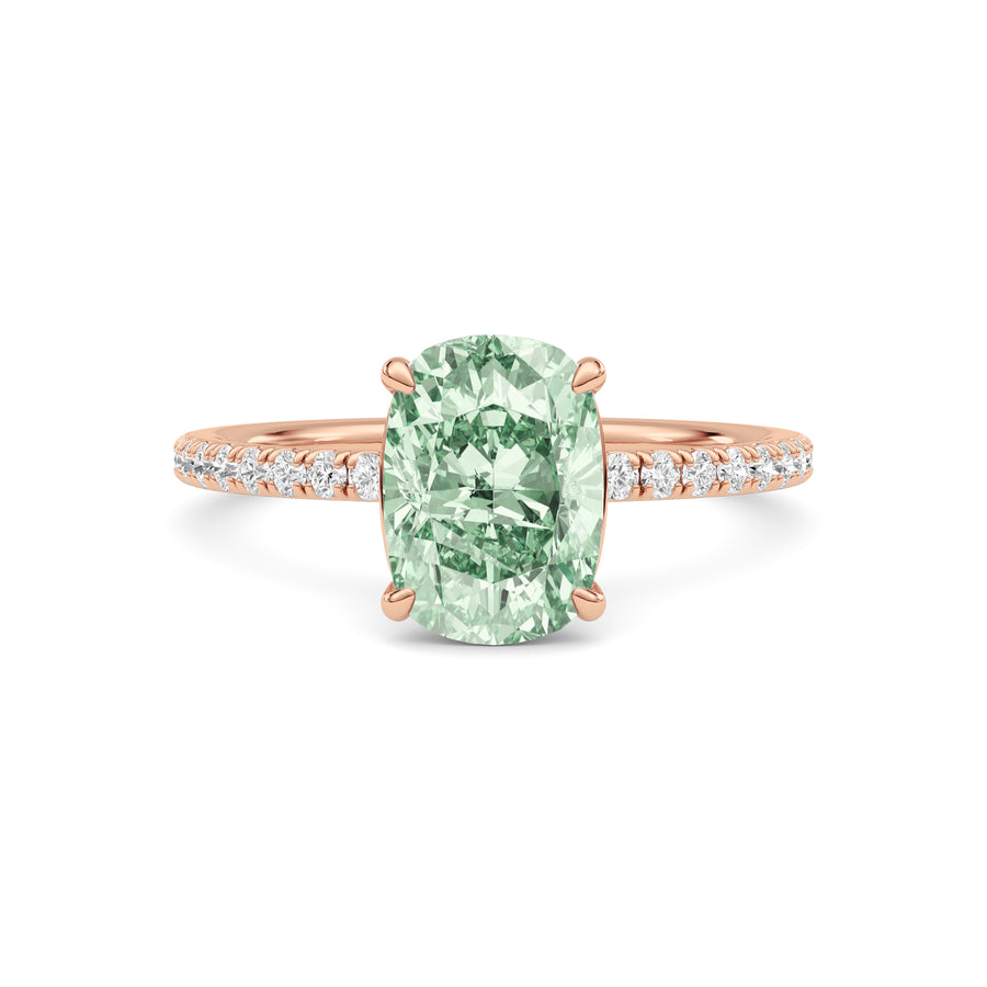 Rose gold Fancy Green Cushion Cut Diamond Solitaire with Pavé Band