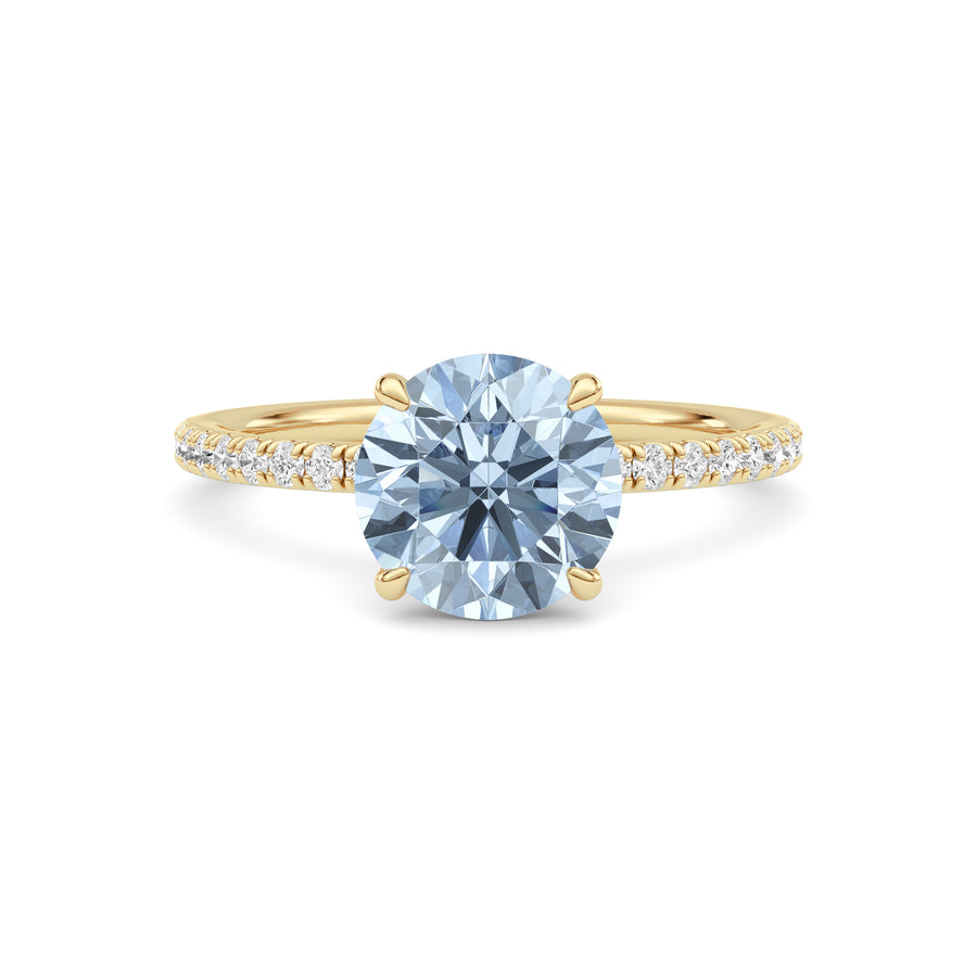 Yellow gold Fancy Blue Round Cut Diamond Solitaire with Pavé Band