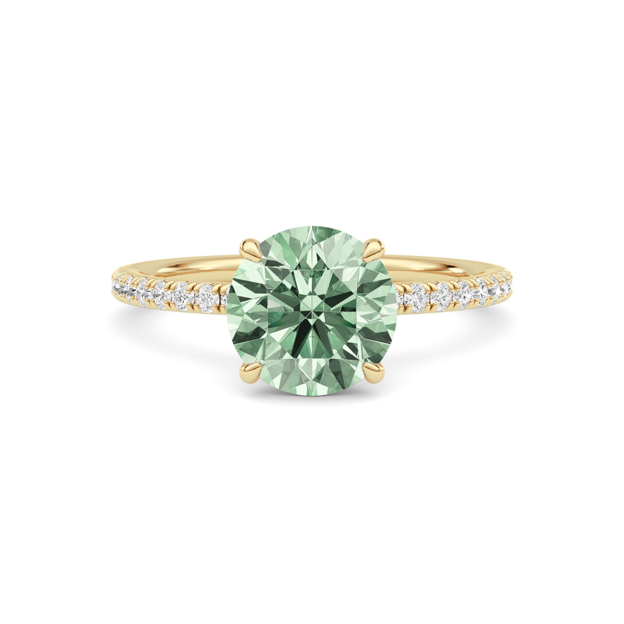 Yellow gold Fancy Green Round Cut Diamond Solitaire with Pavé Band
