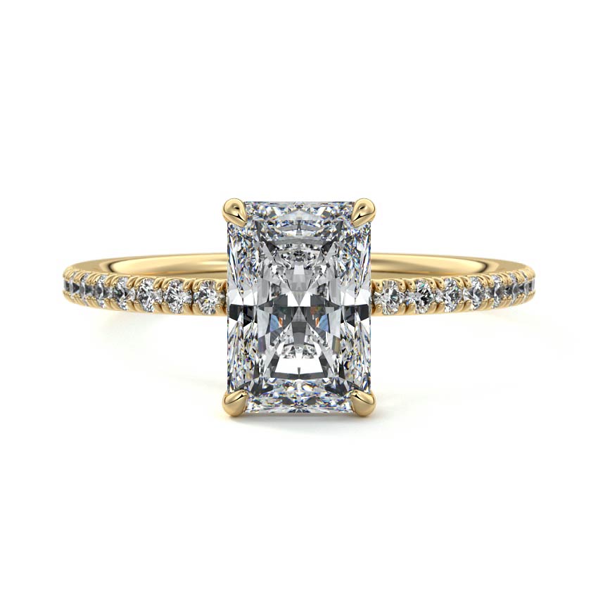 Yellow gold Radiant Diamond Solitaire with Pavé Band