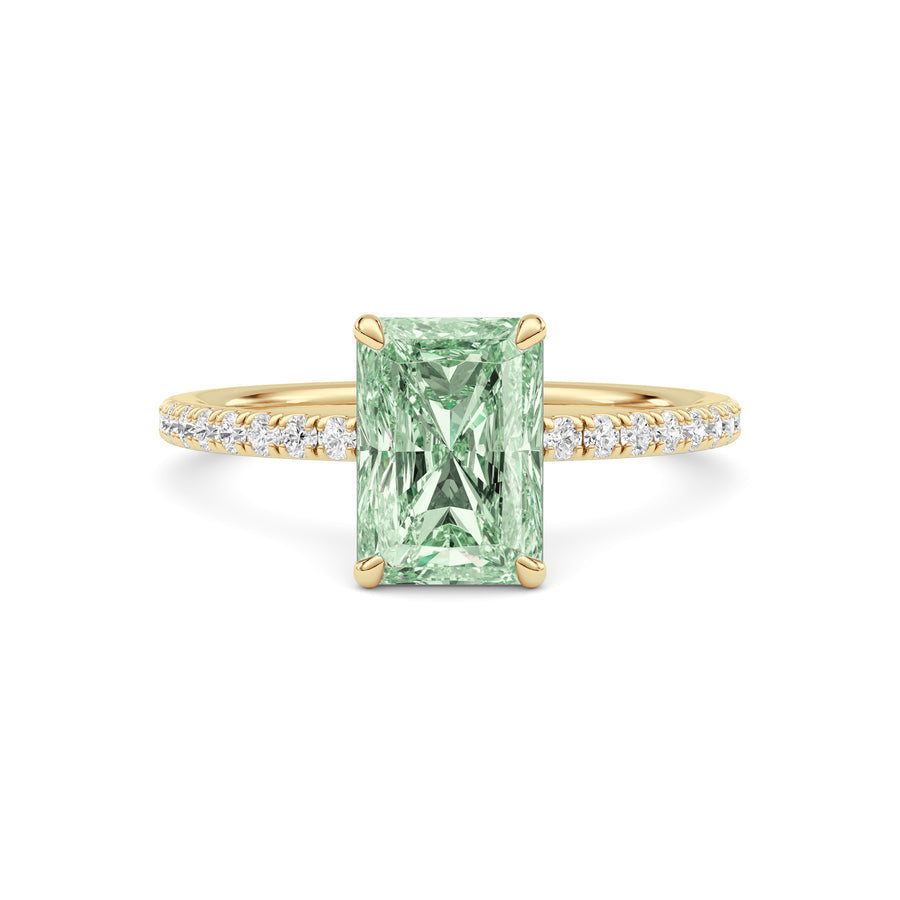 Yellow gold Fancy Green Radiant Cut Diamond Solitaire with Pavé Band
