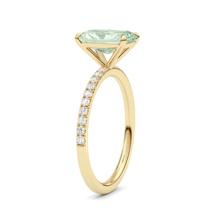 Yellow gold Fancy Green Radiant Cut Diamond Solitaire with Pavé Band