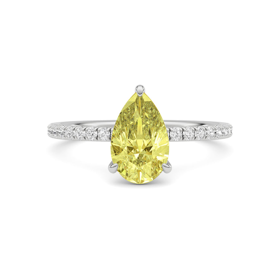 Yellow gold Fancy Yellow Pear Cut Diamond Solitaire with Pavé Band