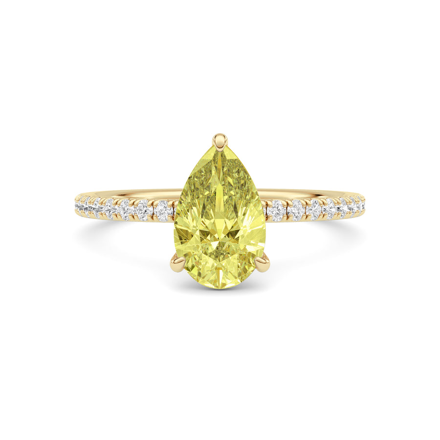 Yellow gold Fancy Yellow Pear Cut Diamond Solitaire with Pavé Band