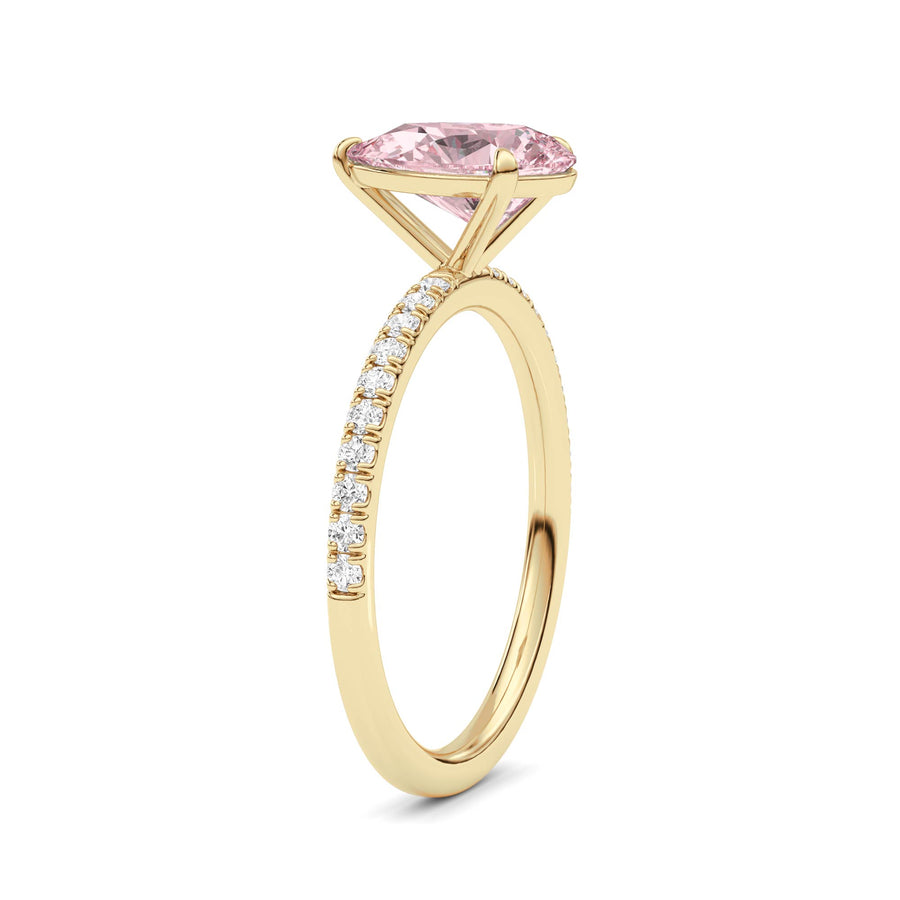 Yellow gold Fancy Pink Pear Cut Diamond Solitaire with Pavé Band