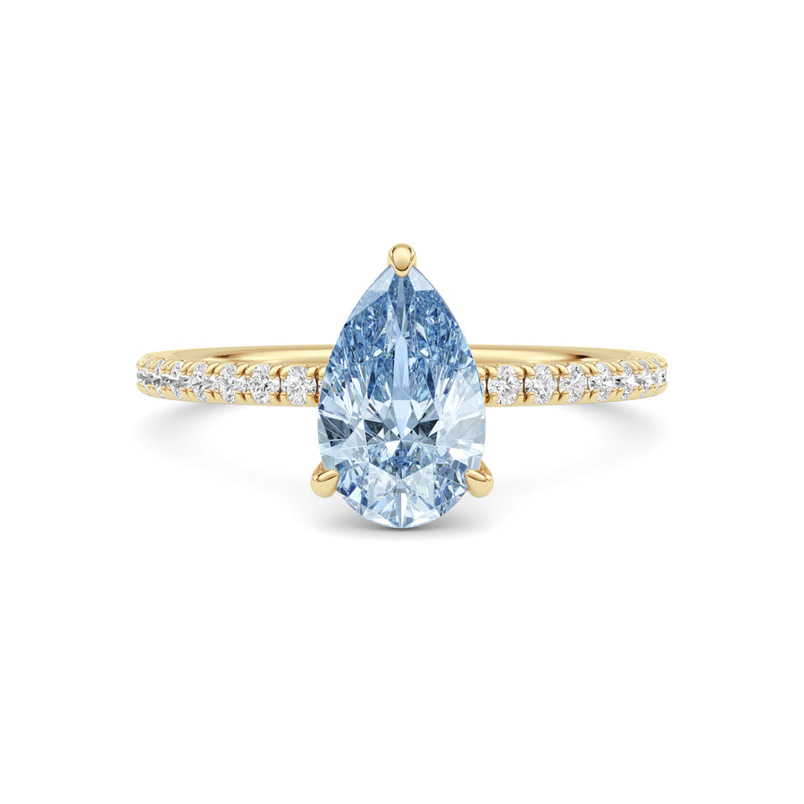Yellow gold Fancy Blue Pear Cut Diamond Solitaire with Pavé Band