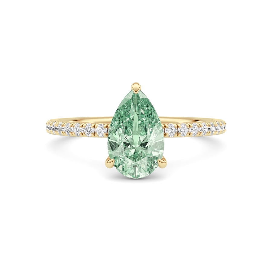 Yellow gold Fancy Green Pear Cut Diamond Solitaire with Pavé Band