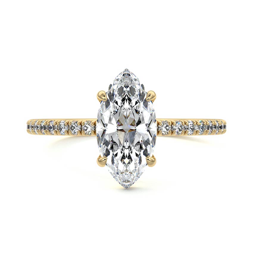 Yellow gold Marquise Diamond Solitaire with Pavé Band