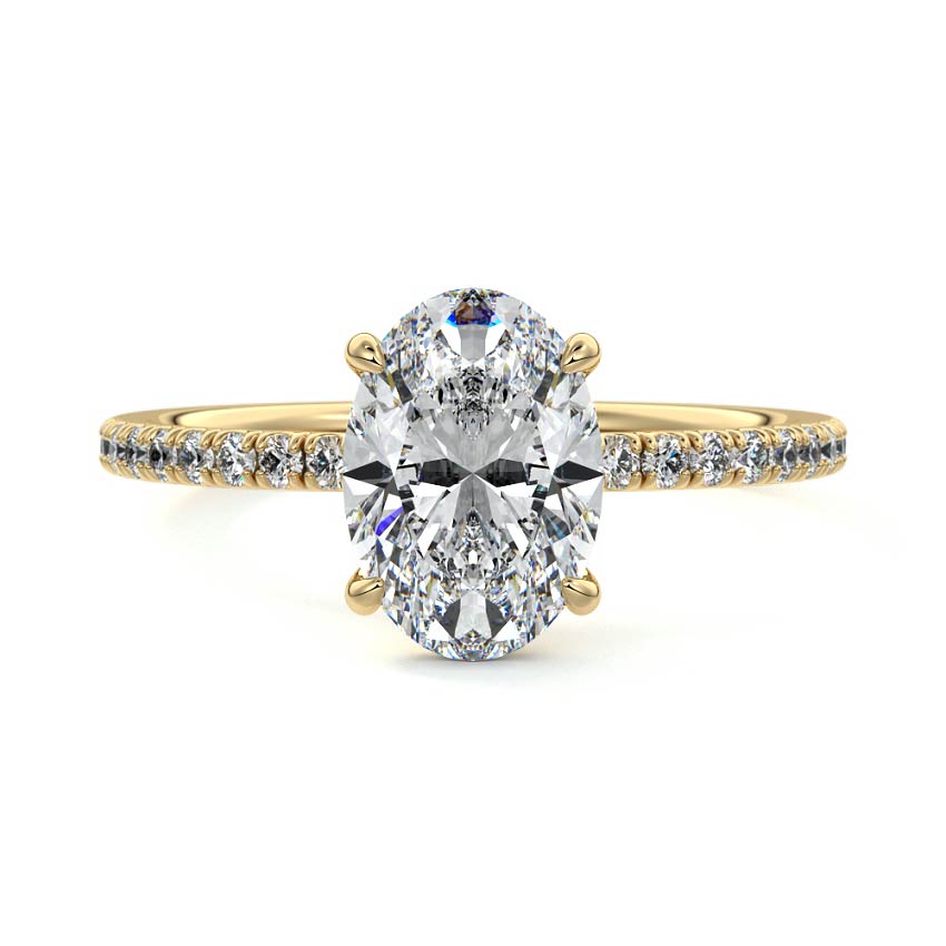 Yellow gold Oval Diamond Solitaire with Pavé Band
