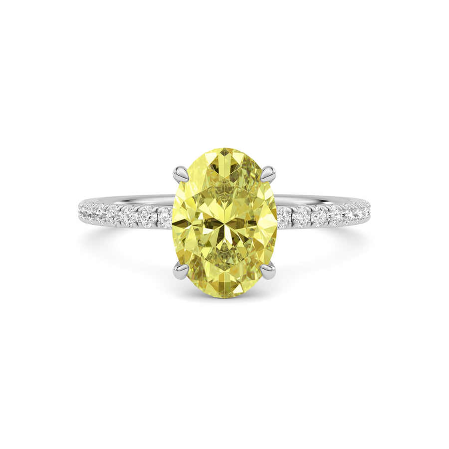 Yellow gold Fancy Yellow Oval Cut Diamond Solitaire with Pavé Band
