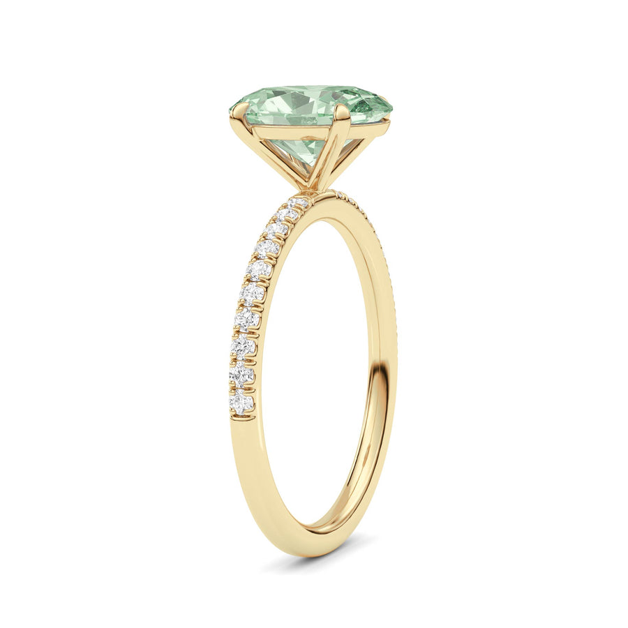 Yellow gold Fancy Green Oval Cut Diamond Solitaire with Pavé Band