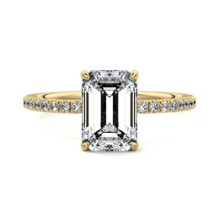 Yellow gold Emerald Diamond Solitaire with Pavé Band