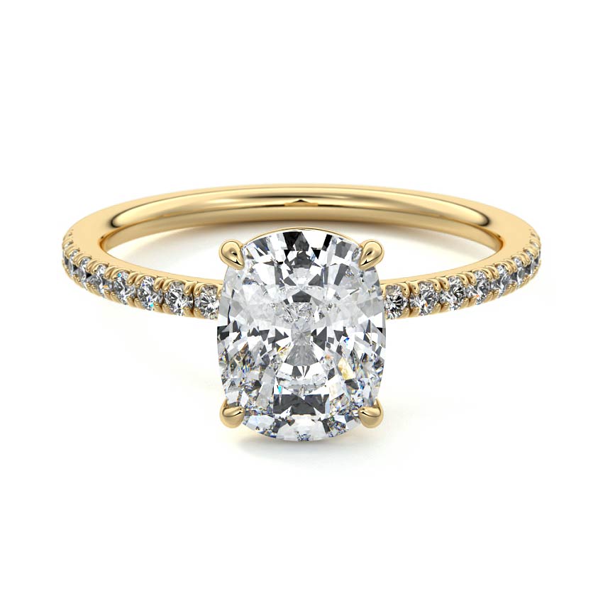 Yellow gold Cushion Diamond Solitaire with Pavé Band