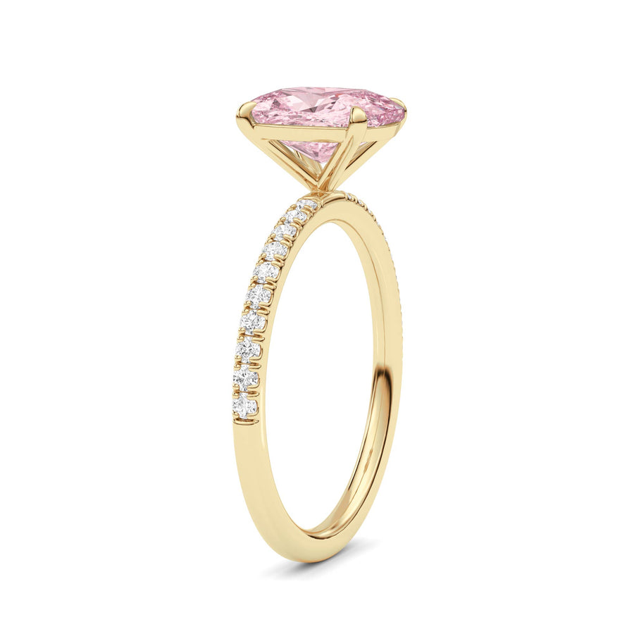 Yellow gold Fancy Pink Cushion Cut Diamond Solitaire with Pavé Band