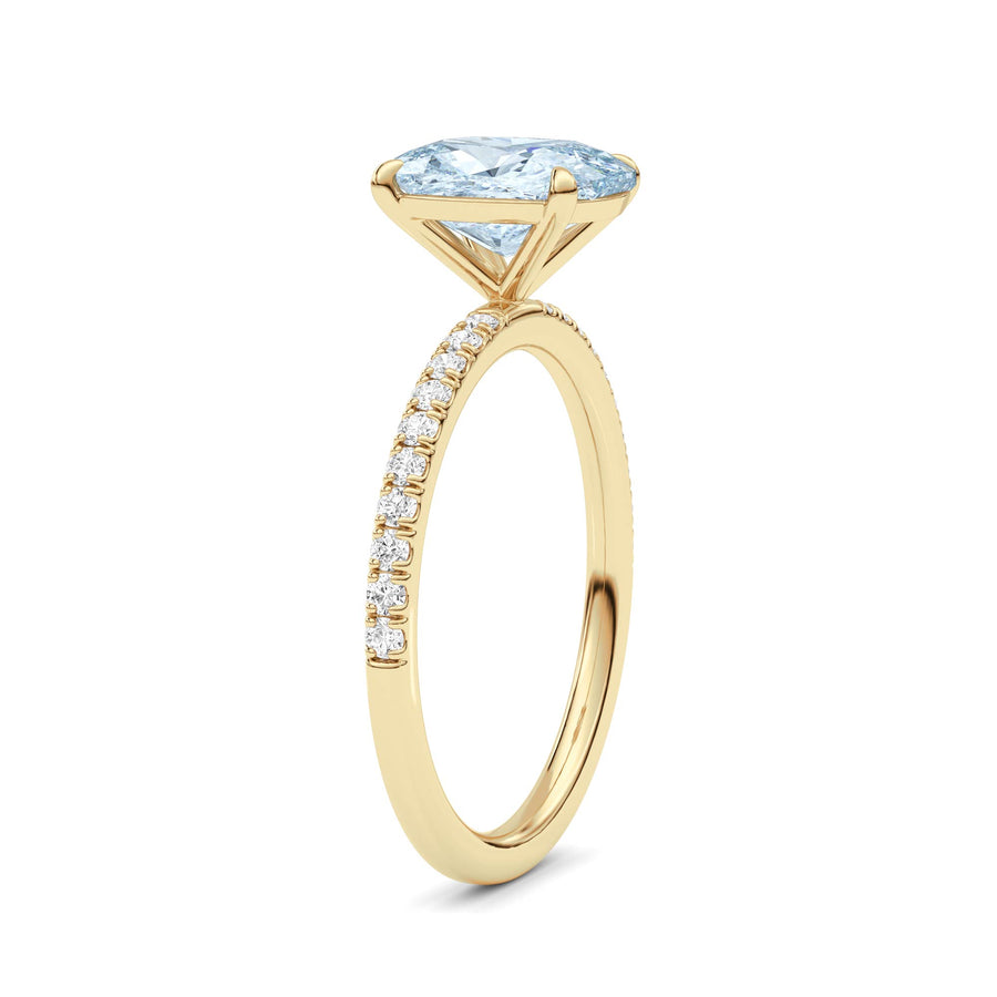 Yellow gold Fancy Blue Cushion Cut Diamond Solitaire with Pavé Band