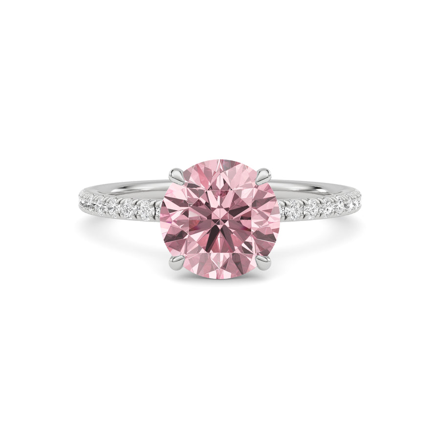 White gold Fancy Pink Round Cut Diamond Solitaire with Pavé Band