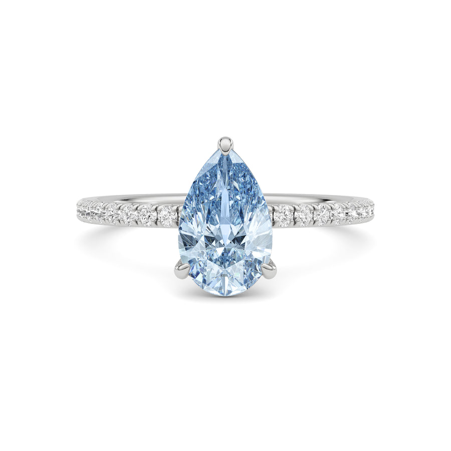 White gold Fancy Blue Pear Cut Diamond Solitaire with Pavé Band