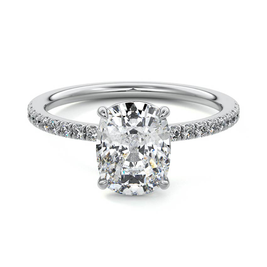 White gold Cushion Diamond Solitaire with Pavé Band