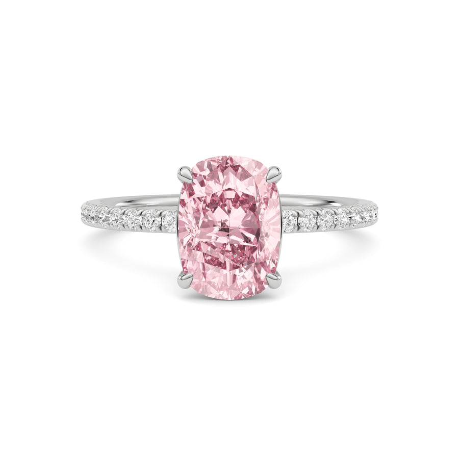 White gold Fancy Pink Cushion Cut Diamond Solitaire with Pavé Band