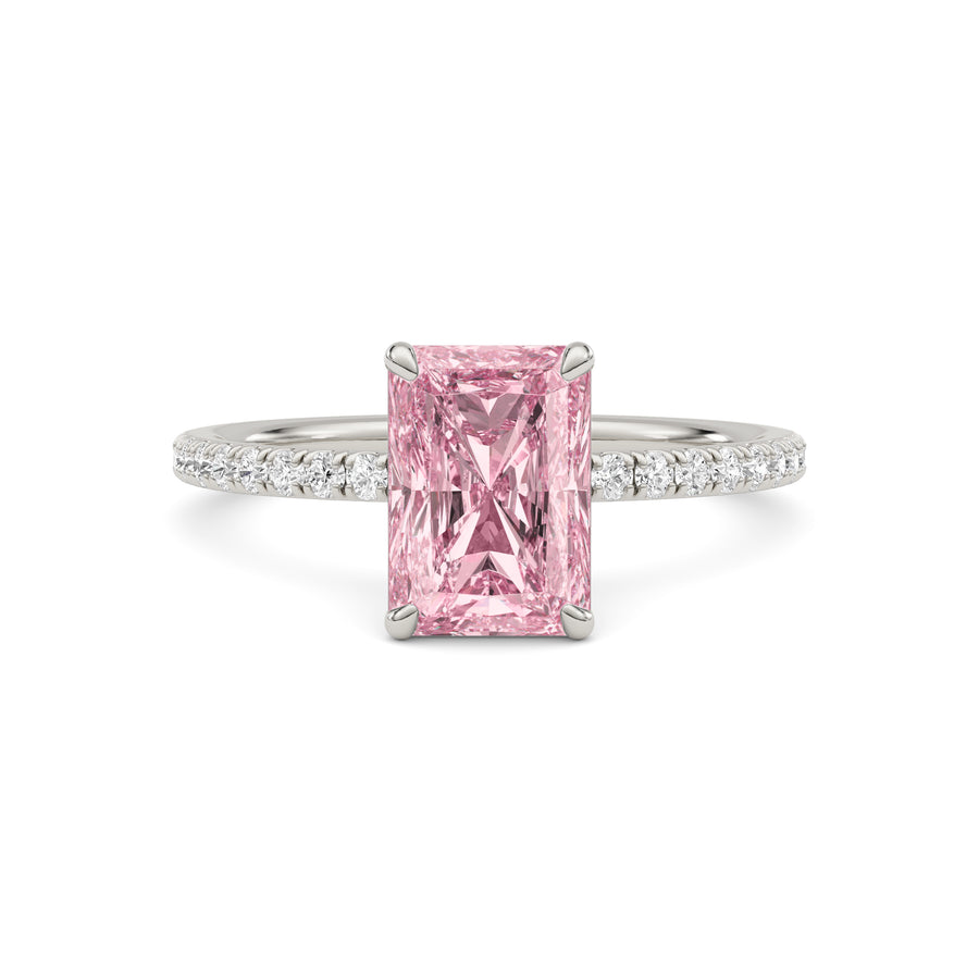Silver Fancy Pink Radiant Cut Diamond Solitaire with Pavé Band