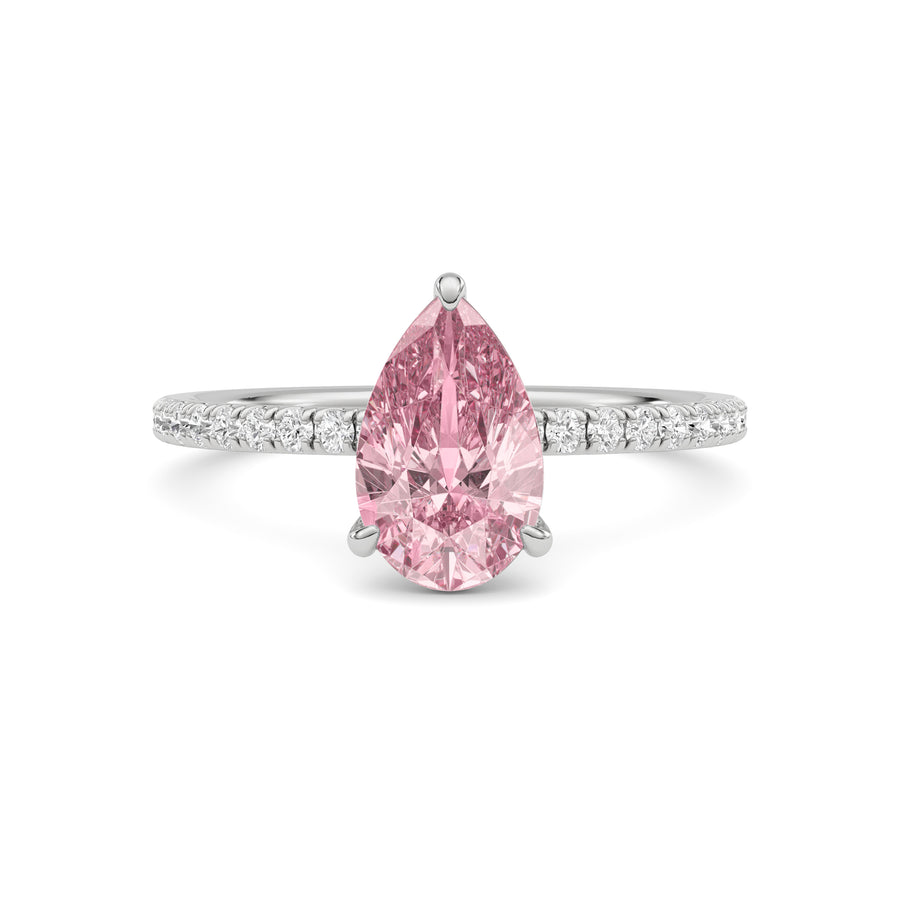 Silver Fancy Pink Pear Cut Diamond Solitaire with Pavé Band