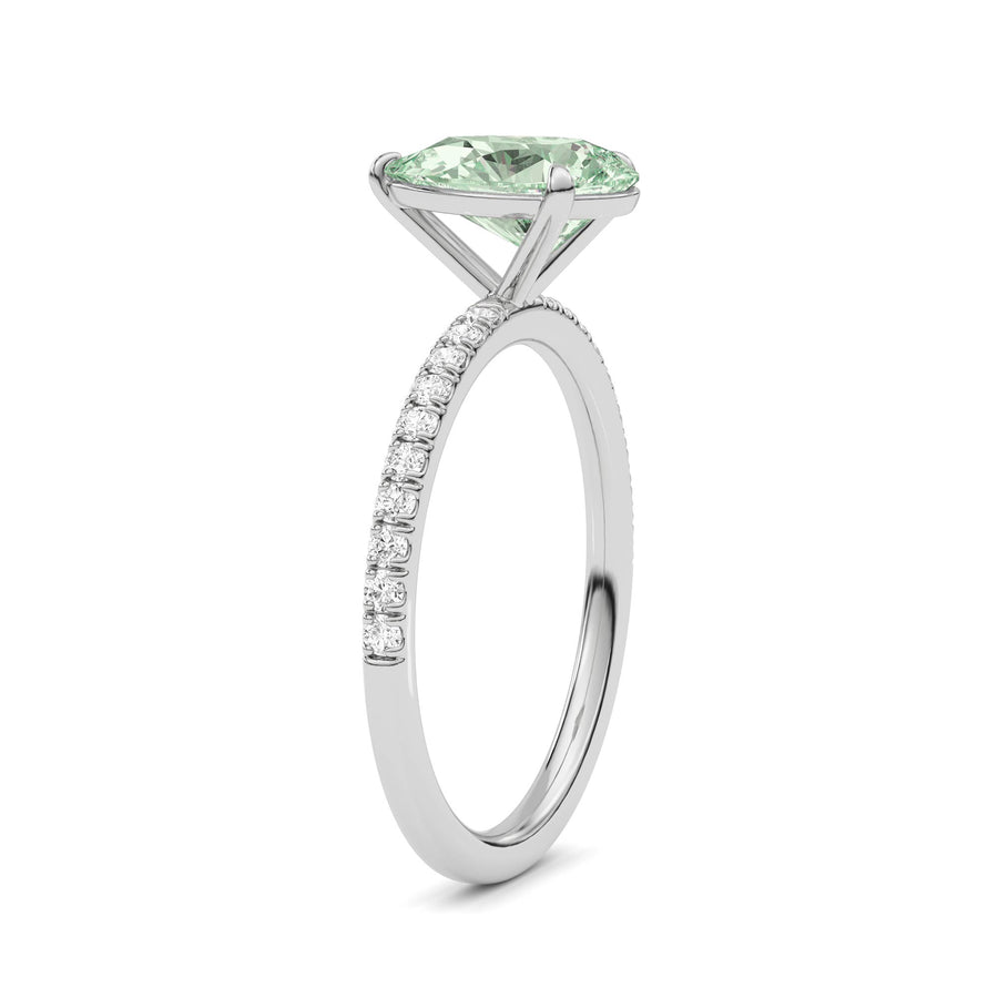 Silver Fancy Green Pear Cut Diamond Solitaire with Pavé Band