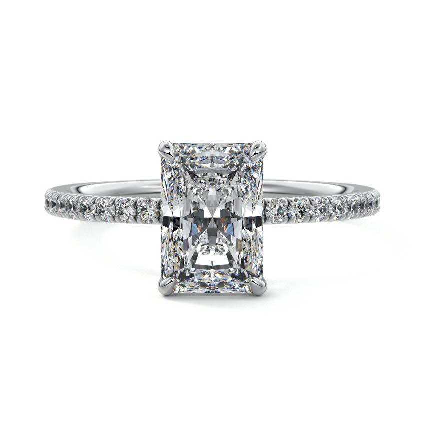 Platinum Radiant Diamond Solitaire with Pavé Band