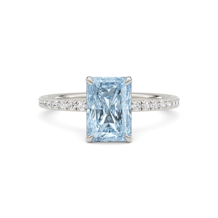 Platinum Fancy Blue Radiant Cut Diamond Solitaire with Pavé Band