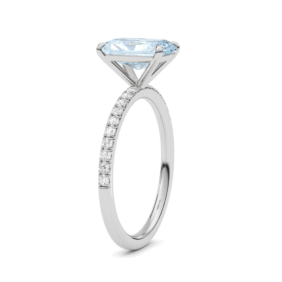Platinum Fancy Blue Radiant Cut Diamond Solitaire with Pavé Band