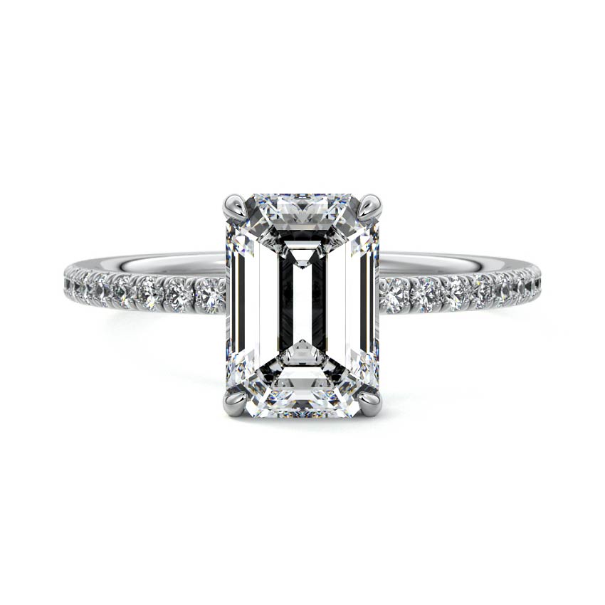 Platinum Emerald Diamond Solitaire with Pavé Band