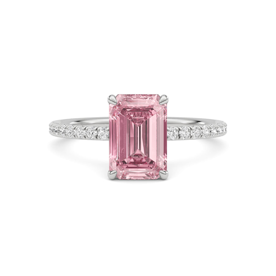 Platinum Fancy Pink Emerald Cut Diamond Solitaire with Pavé Band