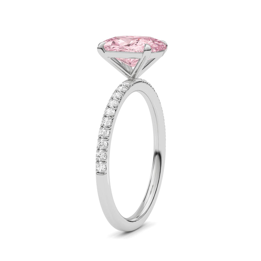 Platinum Fancy Pink Cushion Cut Diamond Solitaire with Pavé Band