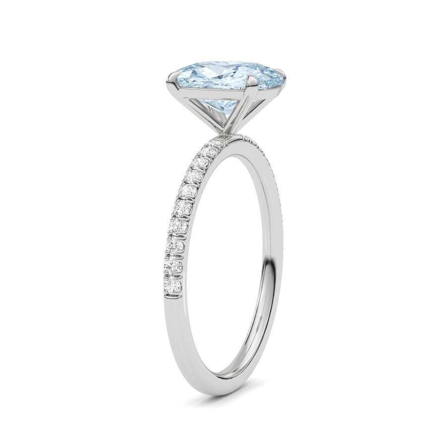 Platinum Fancy Blue Cushion Cut Diamond Solitaire with Pavé Band