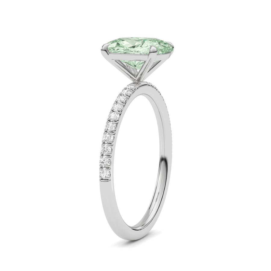 Platinum Fancy Green Cushion Cut Diamond Solitaire with Pavé Band