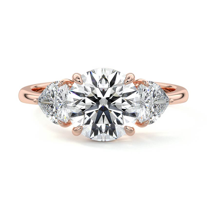 Rose gold Three-Stone Round Diamond Ring with Heart Side Stones