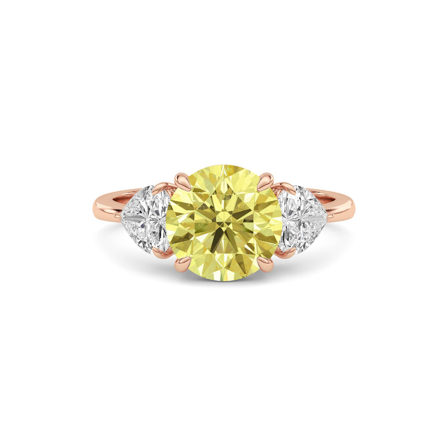 Rose gold Three-Stone Fancy Yellow Round Cut Diamond Ring with Heart Side Stones