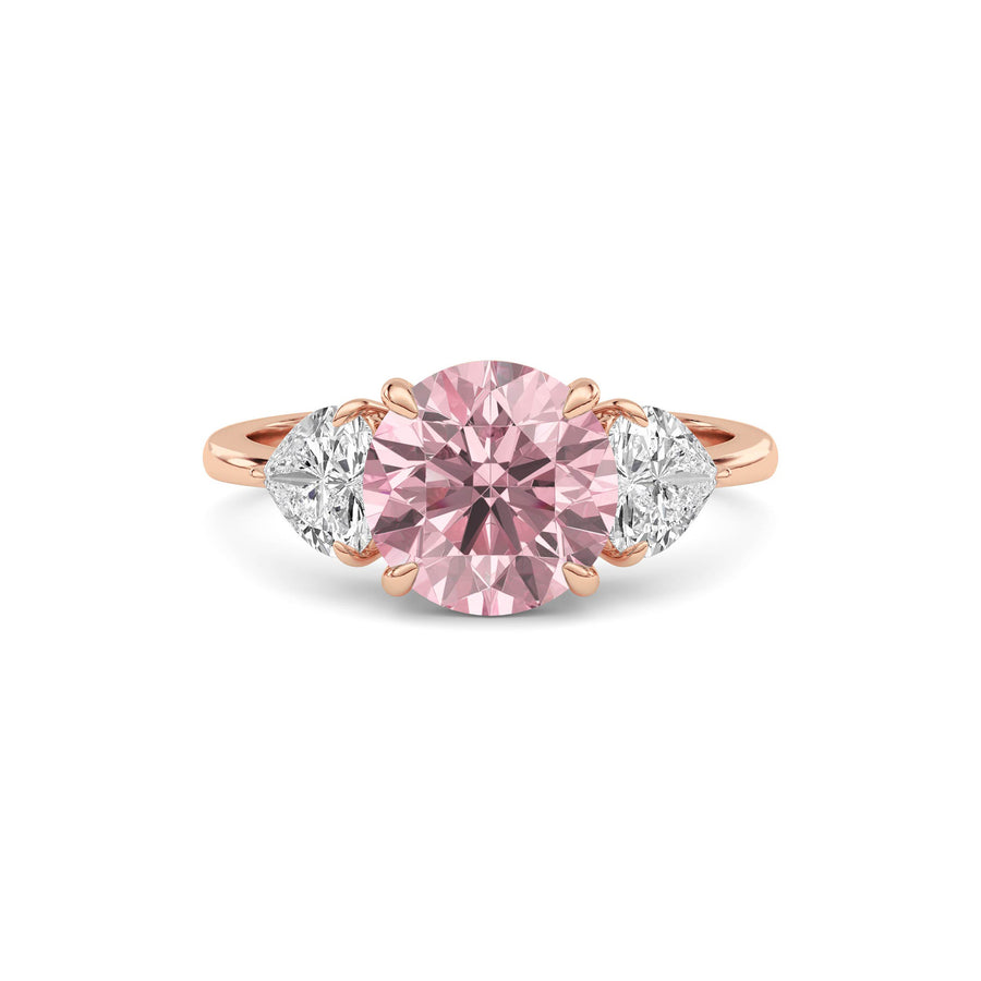 Rose gold Three-Stone Fancy Pink Round Cut Diamond Ring with Heart Side Stones