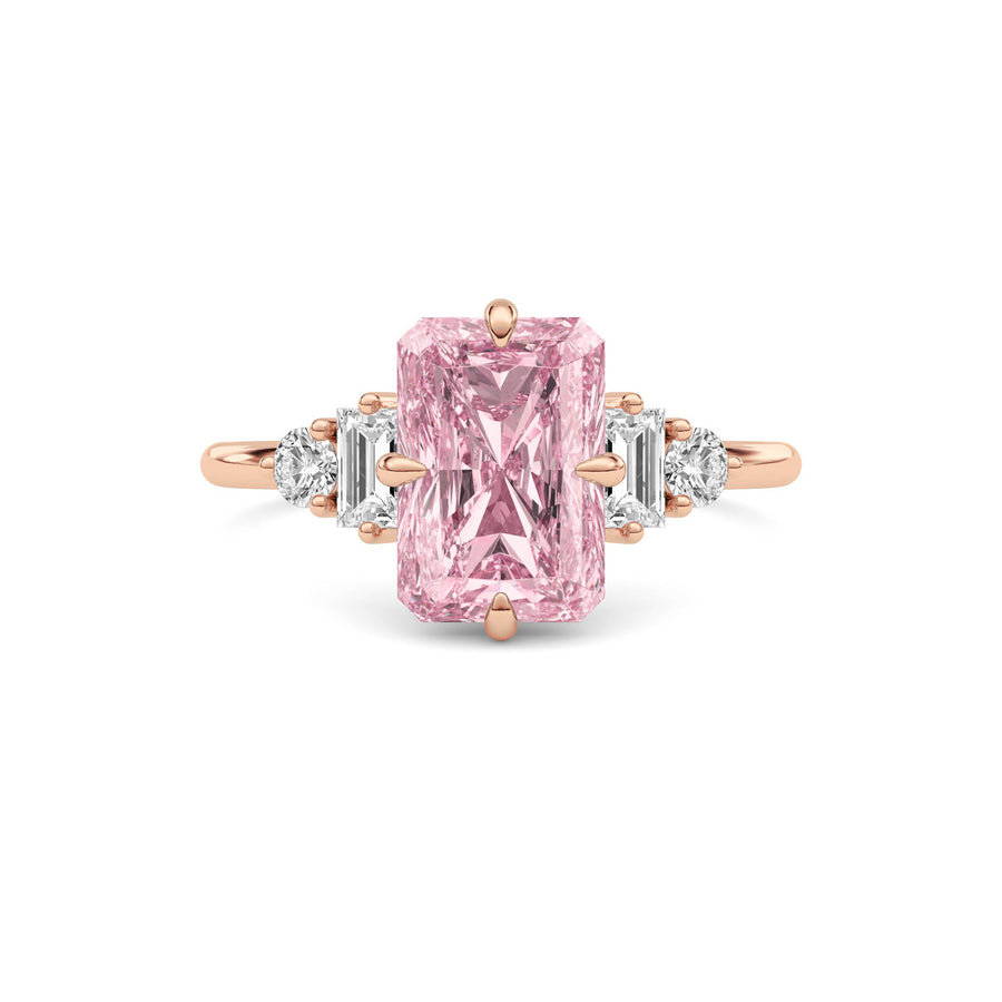 Rose gold Three-Stone Fancy Pink Radiant Cut Diamond Ring with Heart Side Stones