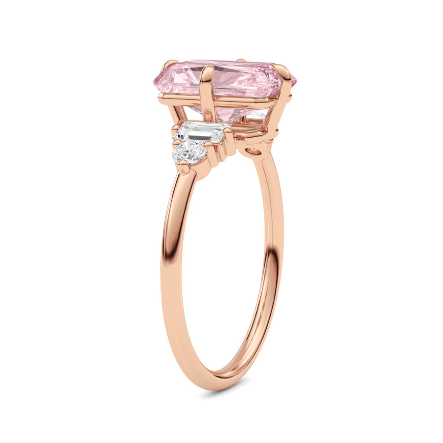 Rose gold Three-Stone Fancy Pink Radiant Cut Diamond Ring with Heart Side Stones