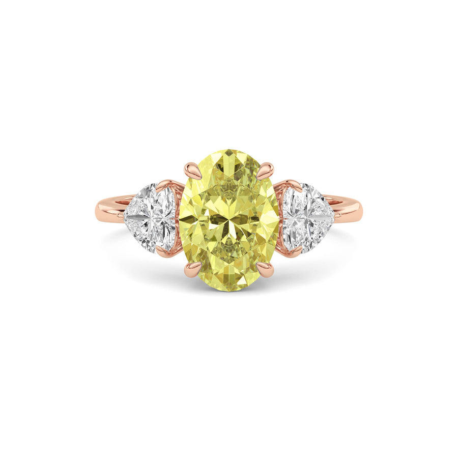Rose gold Three-Stone Fancy Yellow Oval Cut Diamond Ring with Heart Side Stones