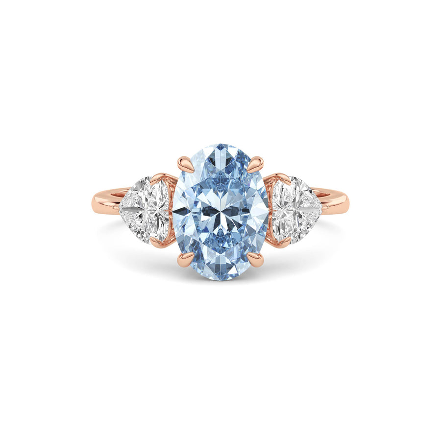 Rose gold Three-Stone Fancy Blue Oval Cut Diamond Ring with Heart Side Stones