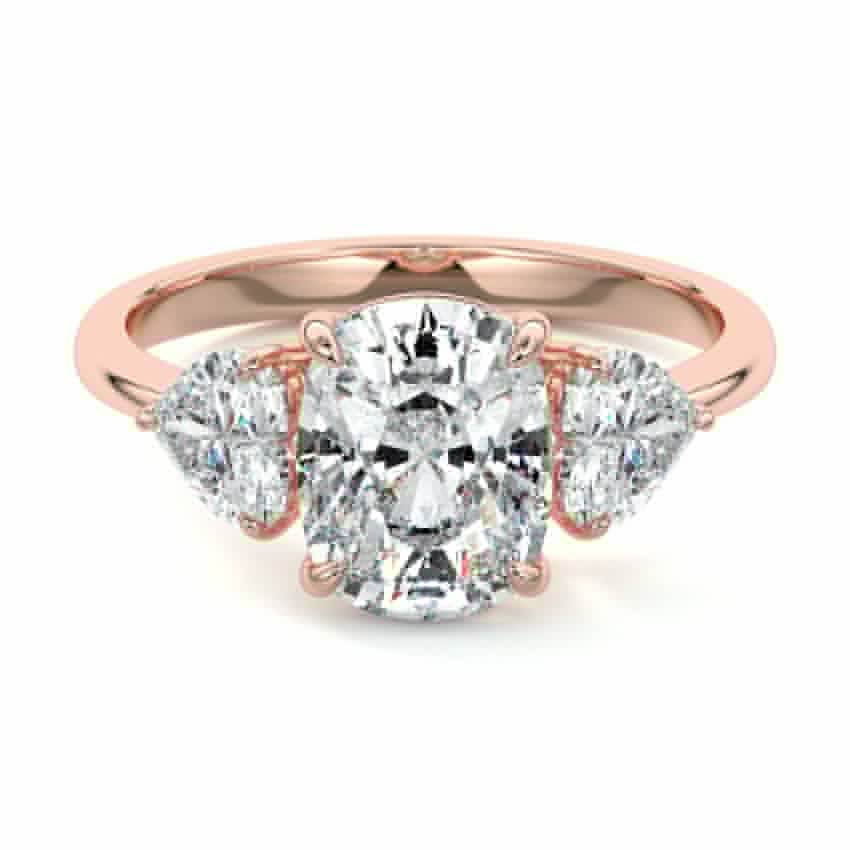 Rose gold Three-Stone Cushion Diamond Ring with Heart Side Stones