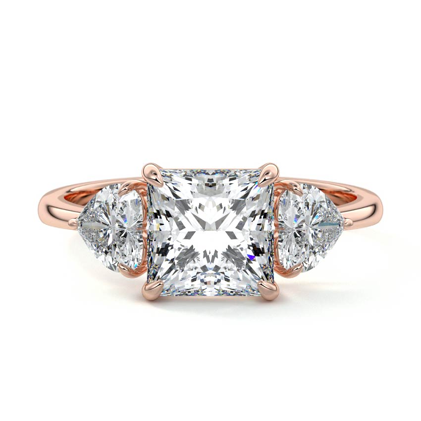 Rose gold Three-Stone Princess Diamond Ring with Heart Side Stones
