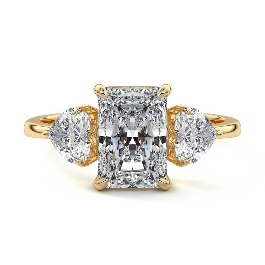 Yellow gold Three-Stone Radiant Diamond Ring with Heart Side Stones