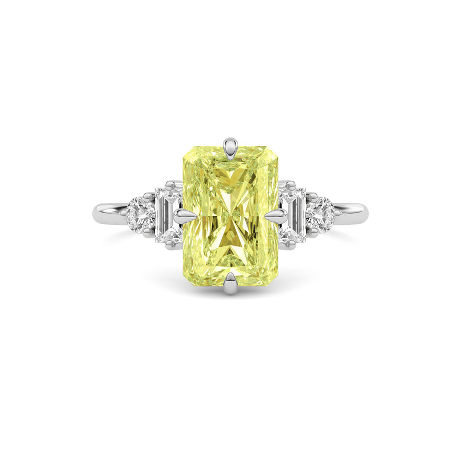 Yellow gold Three-Stone Fancy Yellow Radiant Cut Diamond Ring with Heart Side Stones
