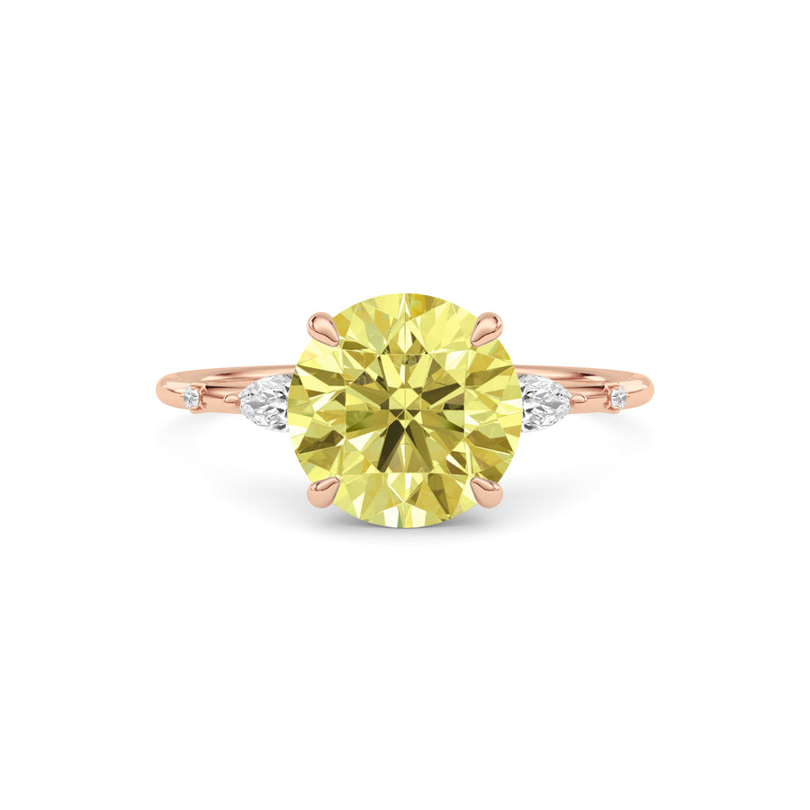 Rose gold Fancy Yellow Round Cut Diamond Marquise Side Stone Engagement Ring