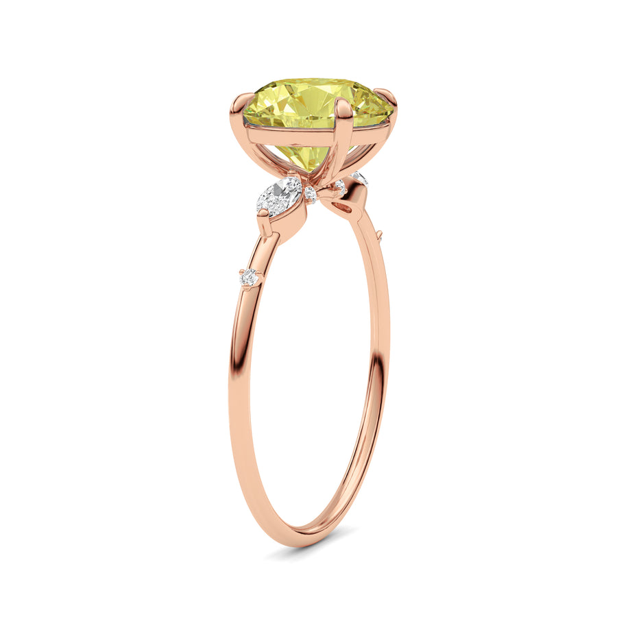 Rose gold Fancy Yellow Round Cut Diamond Marquise Side Stone Engagement Ring